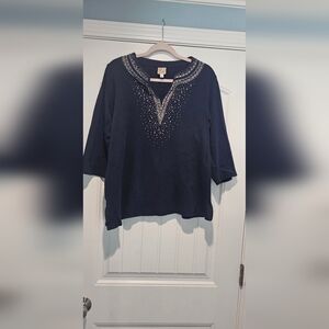 Women blue top beaded JM collection